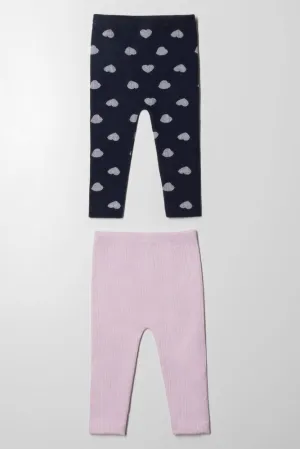2 Pack Cable Knit Leggings Navy & Pink