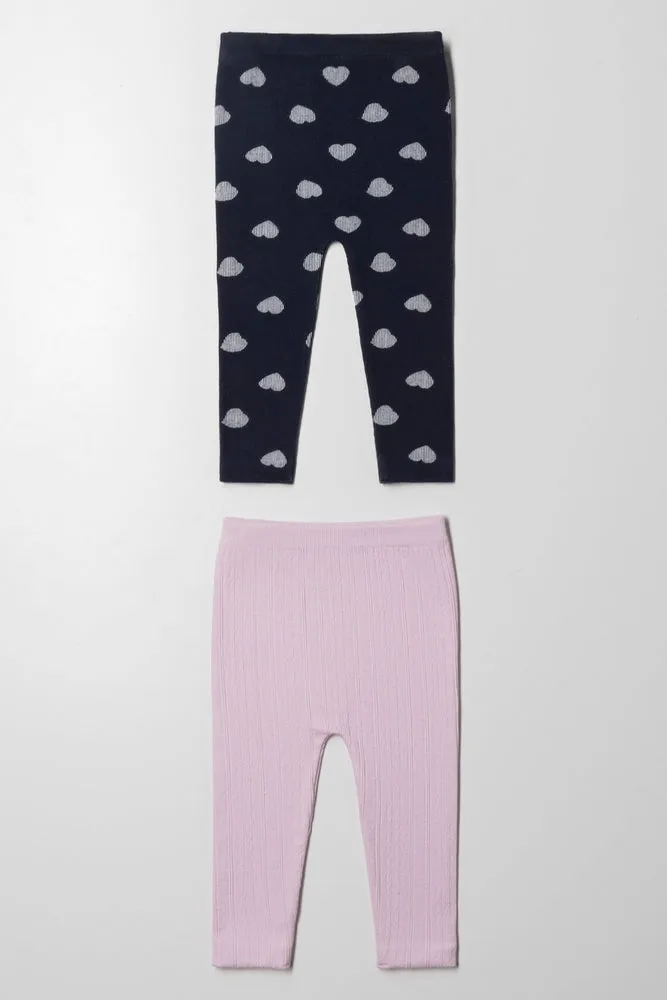 2 Pack Cable Knit Leggings Navy & Pink