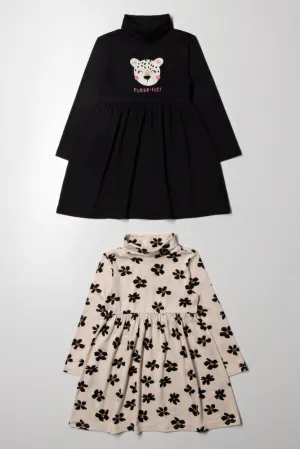 2 Pack Poloneck Dress Black And Natural
