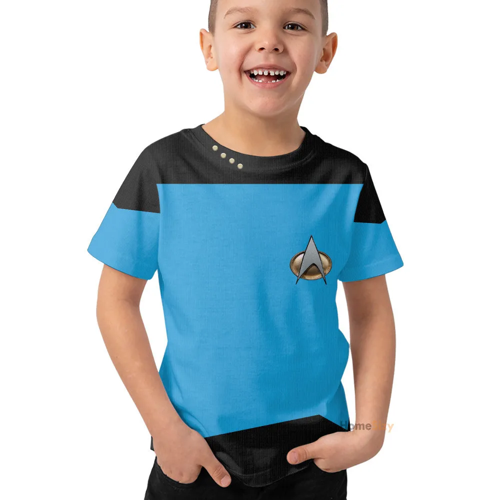 3D Star Trek The Next Generation 1987 1994 Blue Custom Cosplay Costume Kid Tshirt QT207137Hf