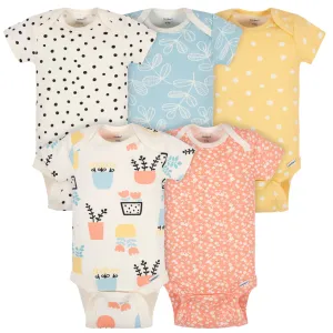 5-Pack Baby Girls Comfy Stretch Flower Pot Short Sleeve Onesies® Bodysuits