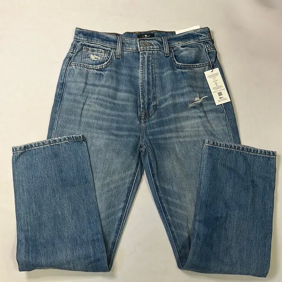 7 For All Mankind Jeans Women’s Size 29 Easy Slim Cropped Distressed Denim