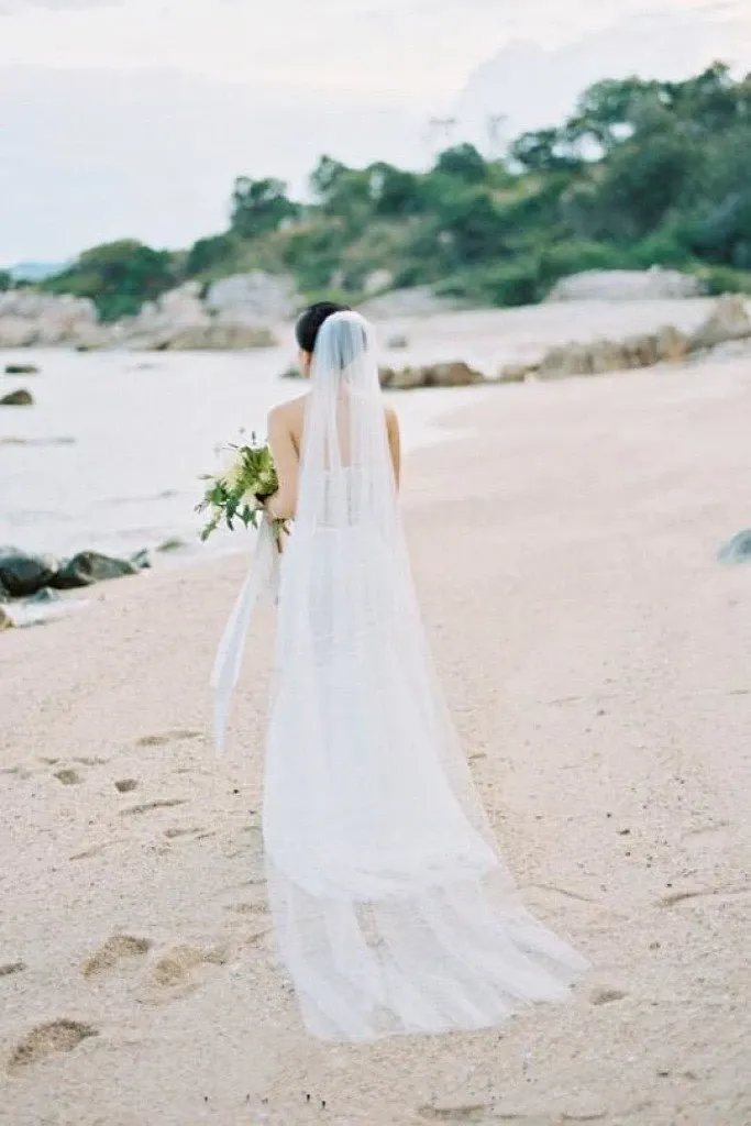90 Inches Ivory Wedding Veil Chapel Length Cut Edge Veils APWV0012