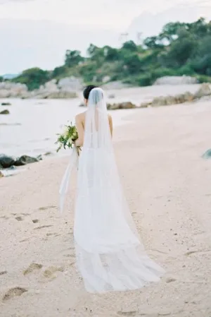 90 Inches Ivory Wedding Veil Chapel Length Cut Edge Veils APWV0012