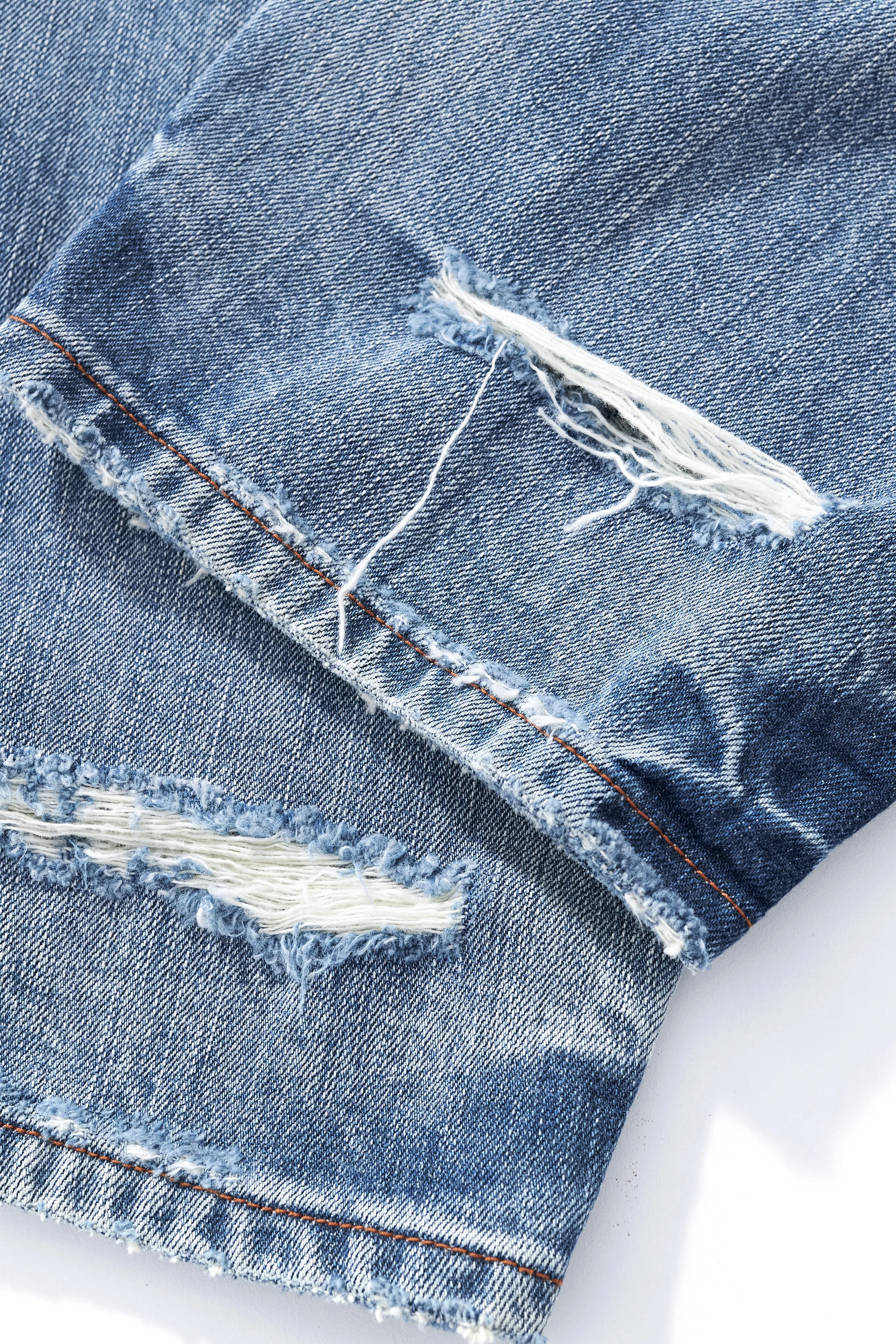 A008 14oz Heavy Wash Distress Jeans