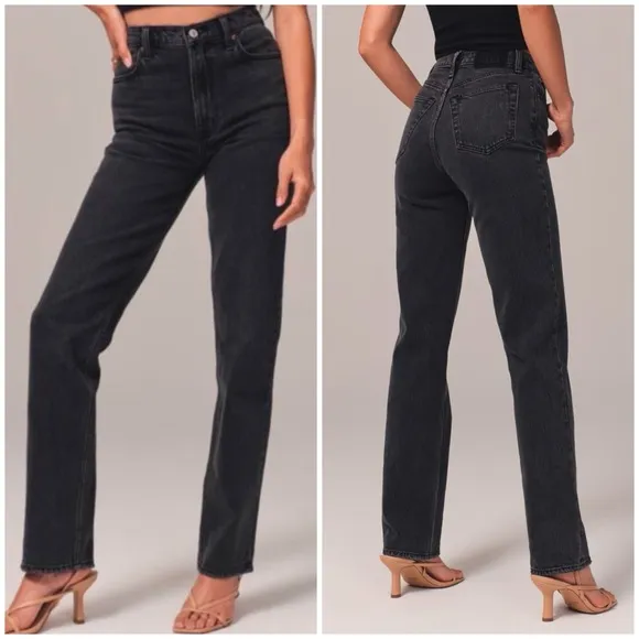 Abercrombie &amp; Fitch Jeans Black Wash 90s Straight Ultra High Rise Sz 25 0L