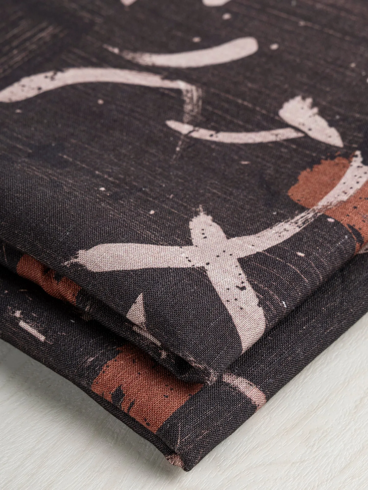 Abstract Brushstroke Linen Viscose Deadstock - Brown - Swatch