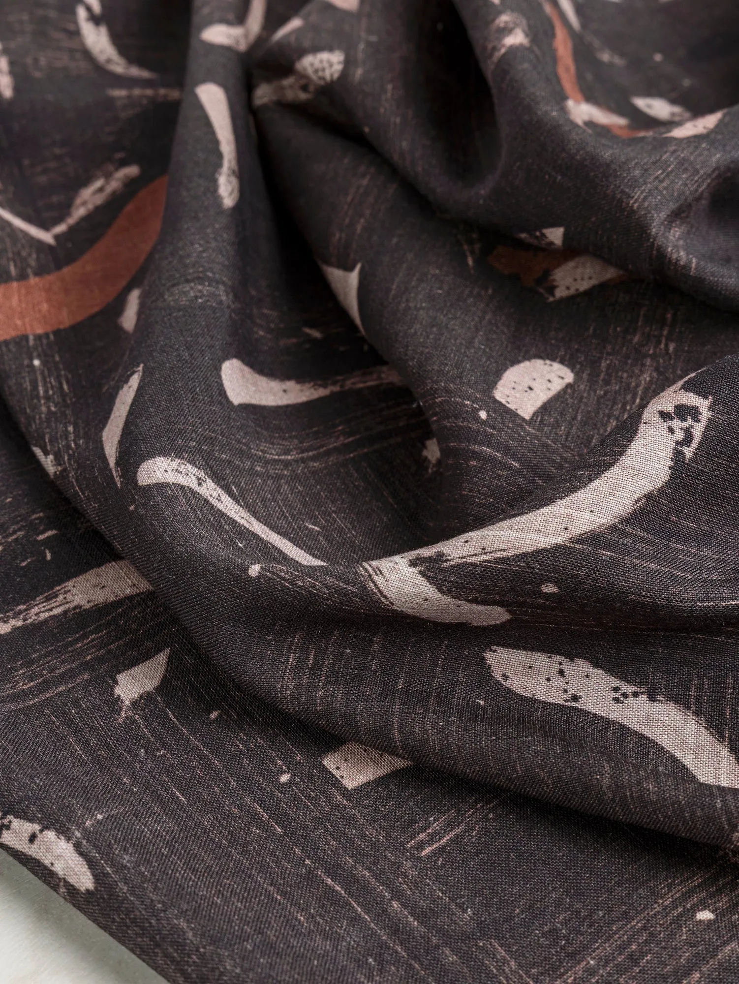 Abstract Brushstroke Linen Viscose Deadstock - Brown - Swatch