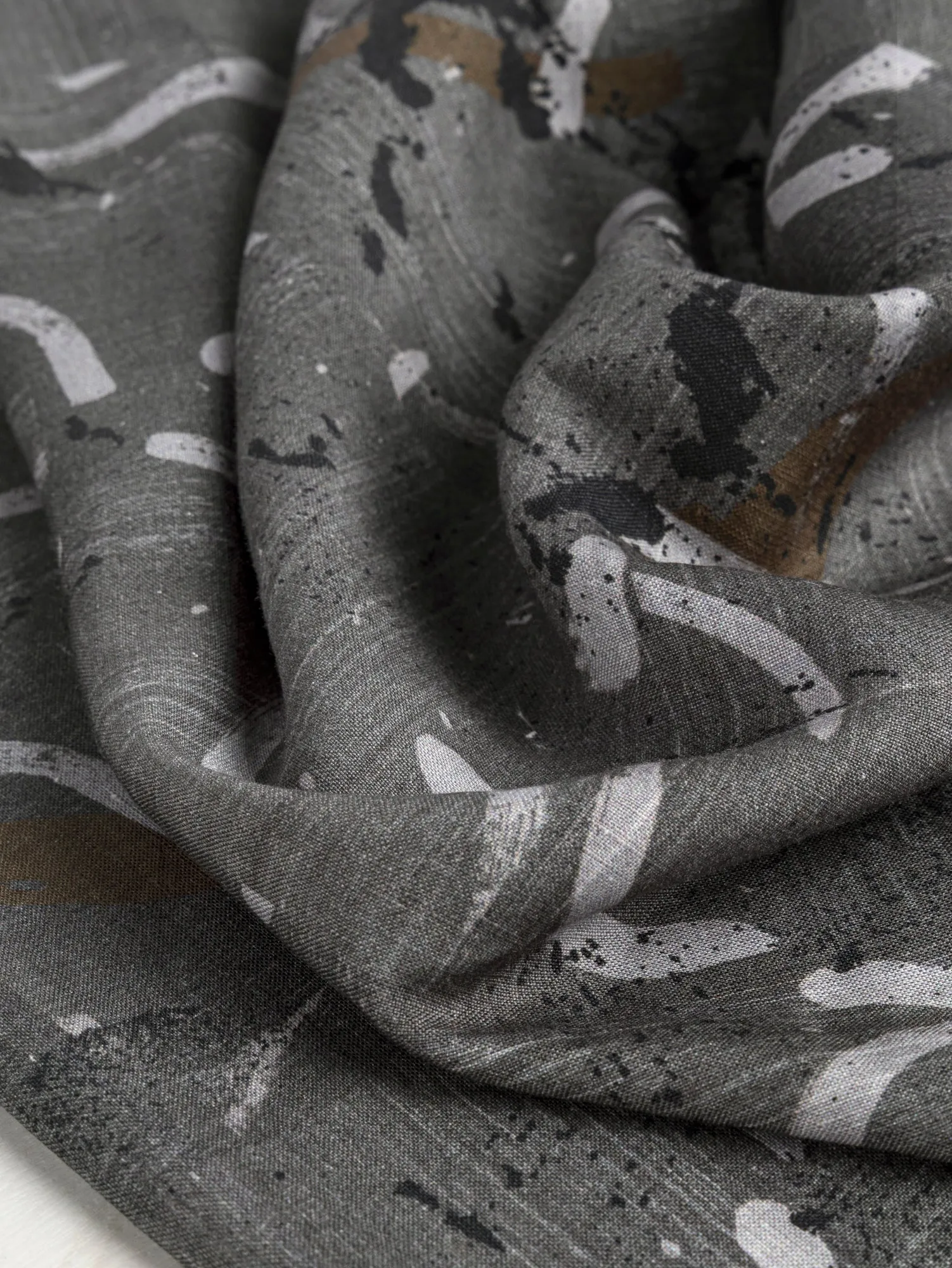 Abstract Brushstroke Linen Viscose Deadstock - Green
