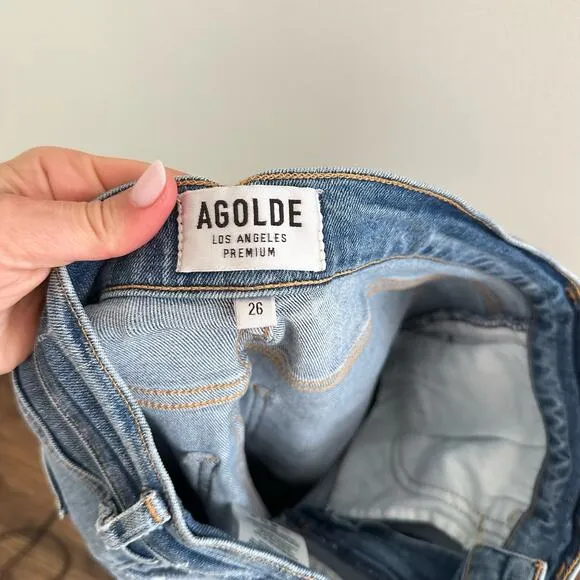 AGOLDE Sophie Skinny Distressed High Rise Medium Wash Jeans Blue 26