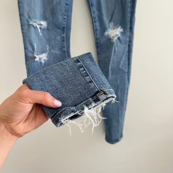 AGOLDE Sophie Skinny Distressed High Rise Medium Wash Jeans Blue 26