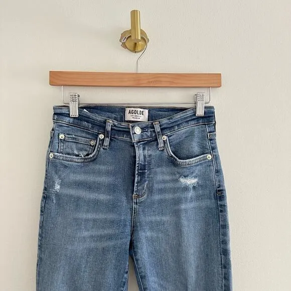 AGOLDE Sophie Skinny Distressed High Rise Medium Wash Jeans Blue 26