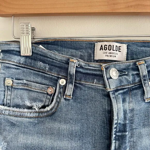 AGOLDE Sophie Skinny Distressed High Rise Medium Wash Jeans Blue 26