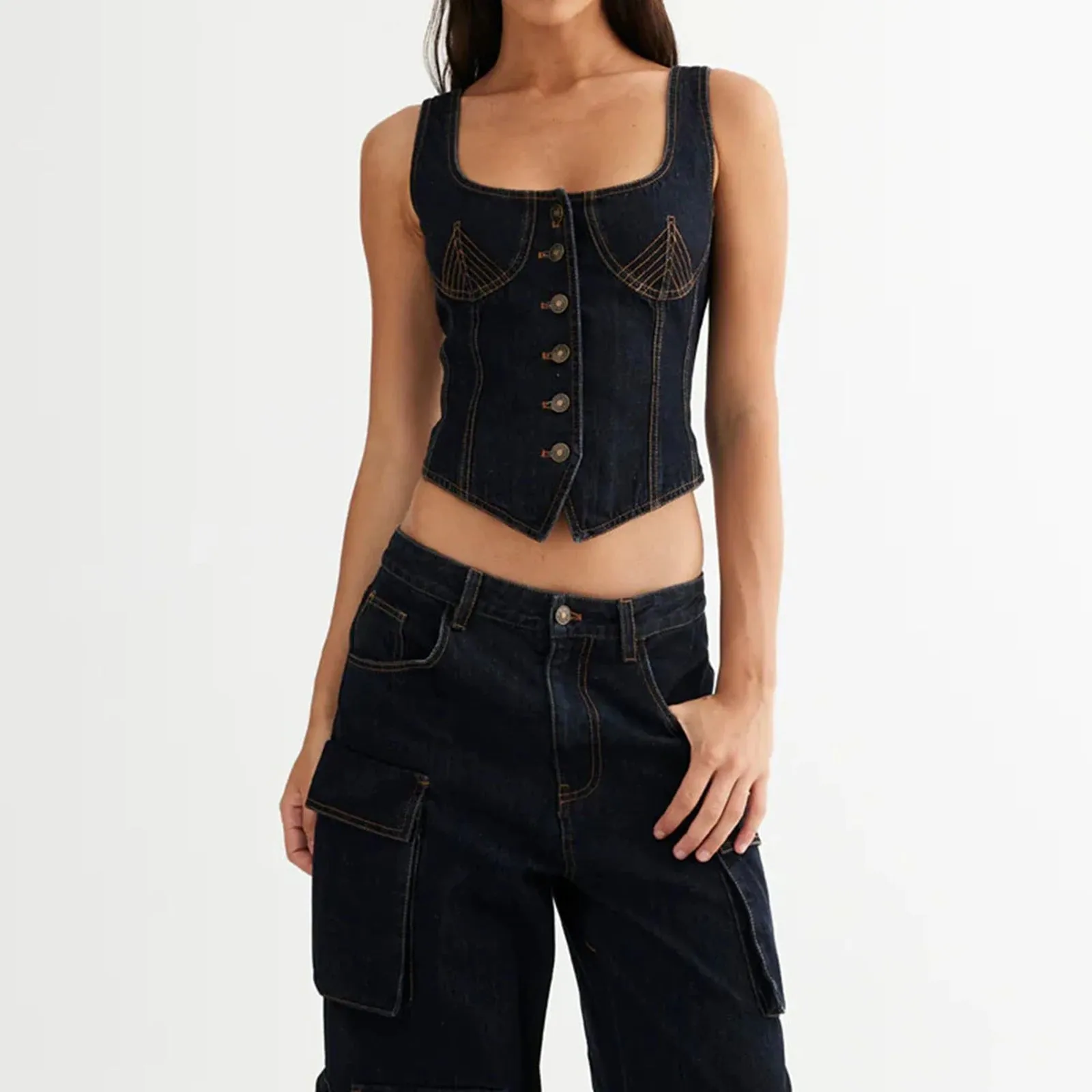 Angelina Denim Vest Top