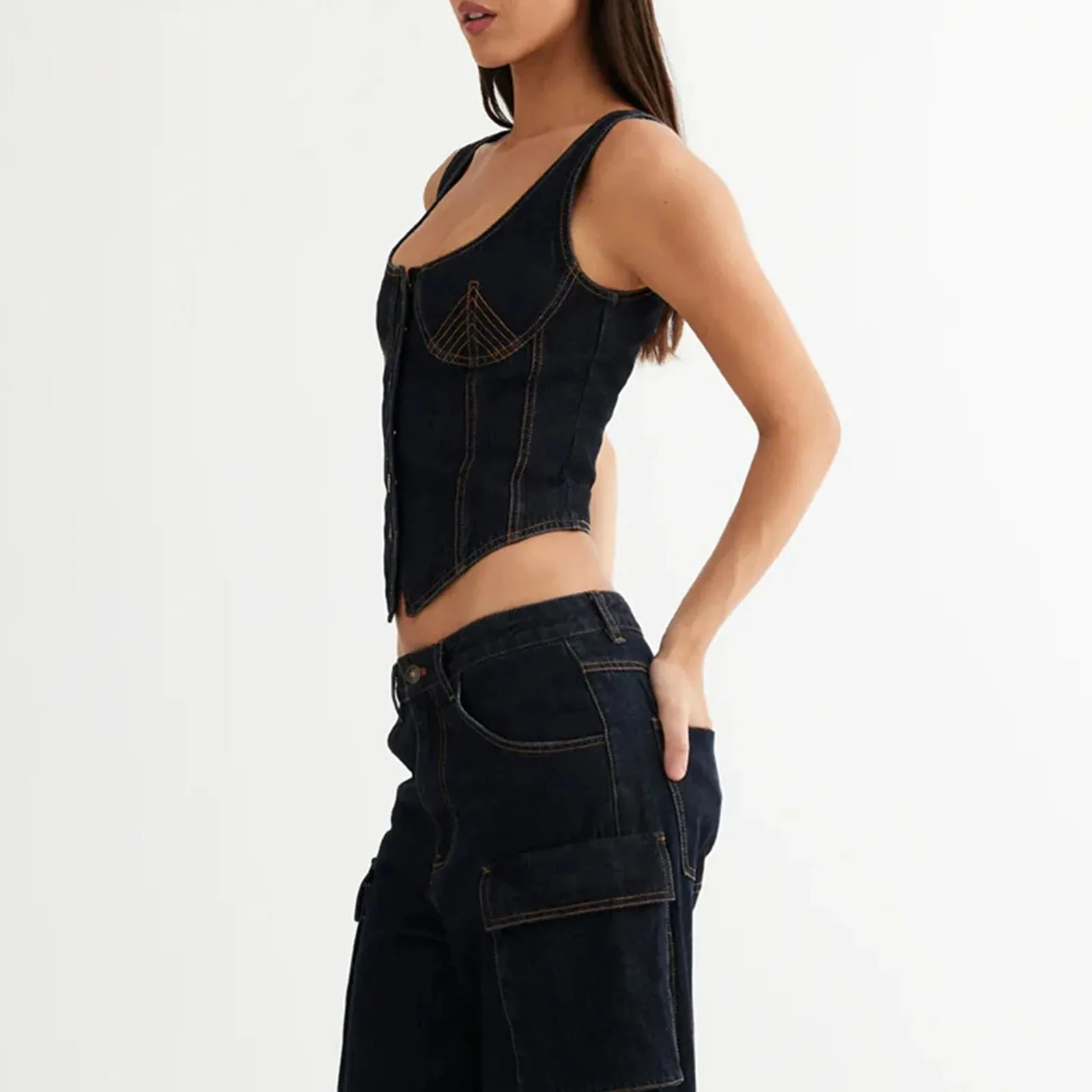 Angelina Denim Vest Top