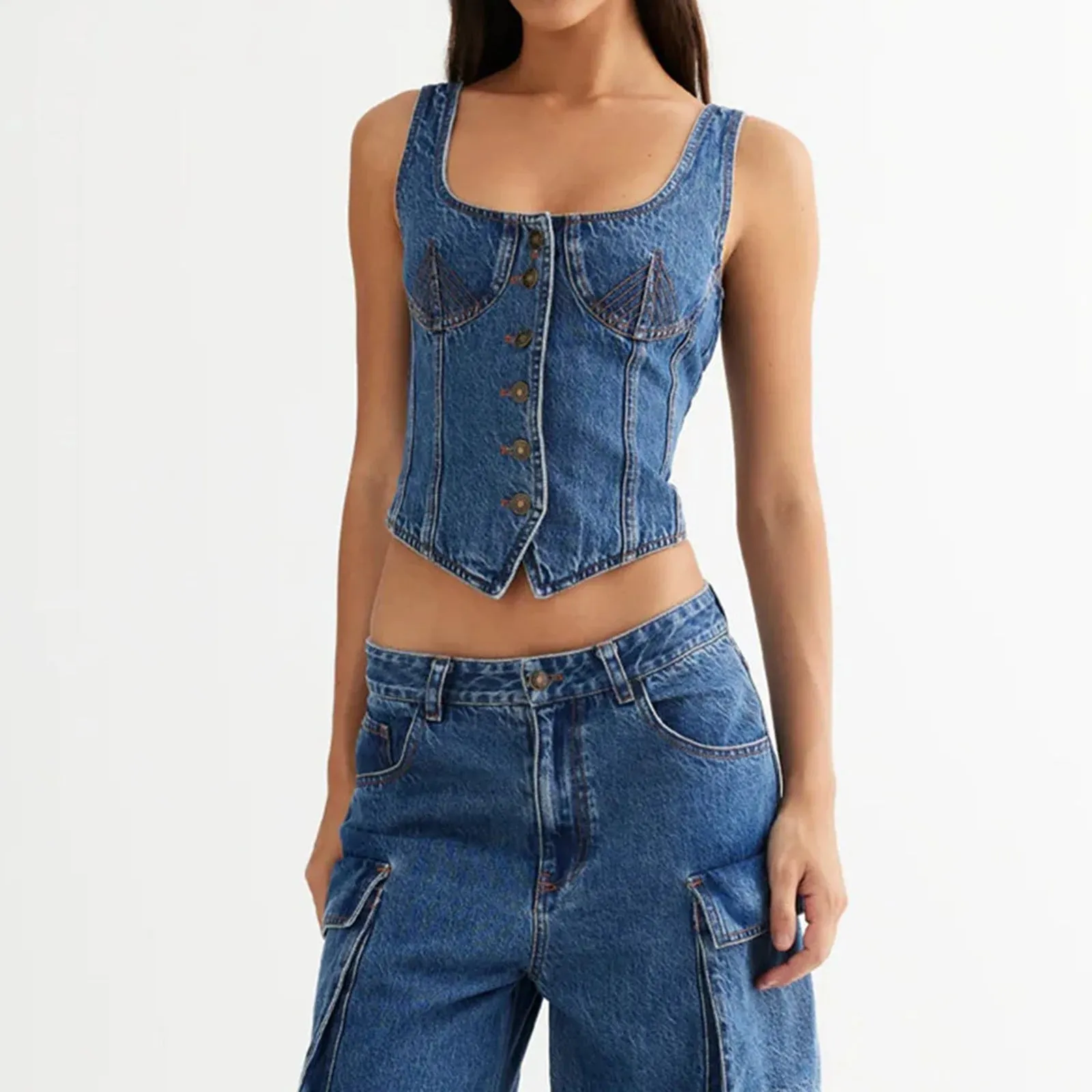 Angelina Denim Vest Top