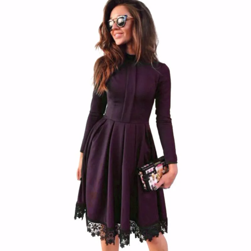 Autumn Winter Fashion Women Long Sleeve Slim KNEE-LENGTH Dresses Green Party Dresses Plus Size