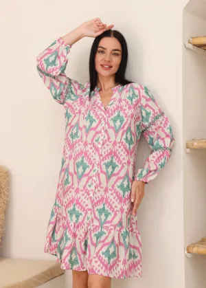 AYNA SMOCK DRESS - MINT/PINK