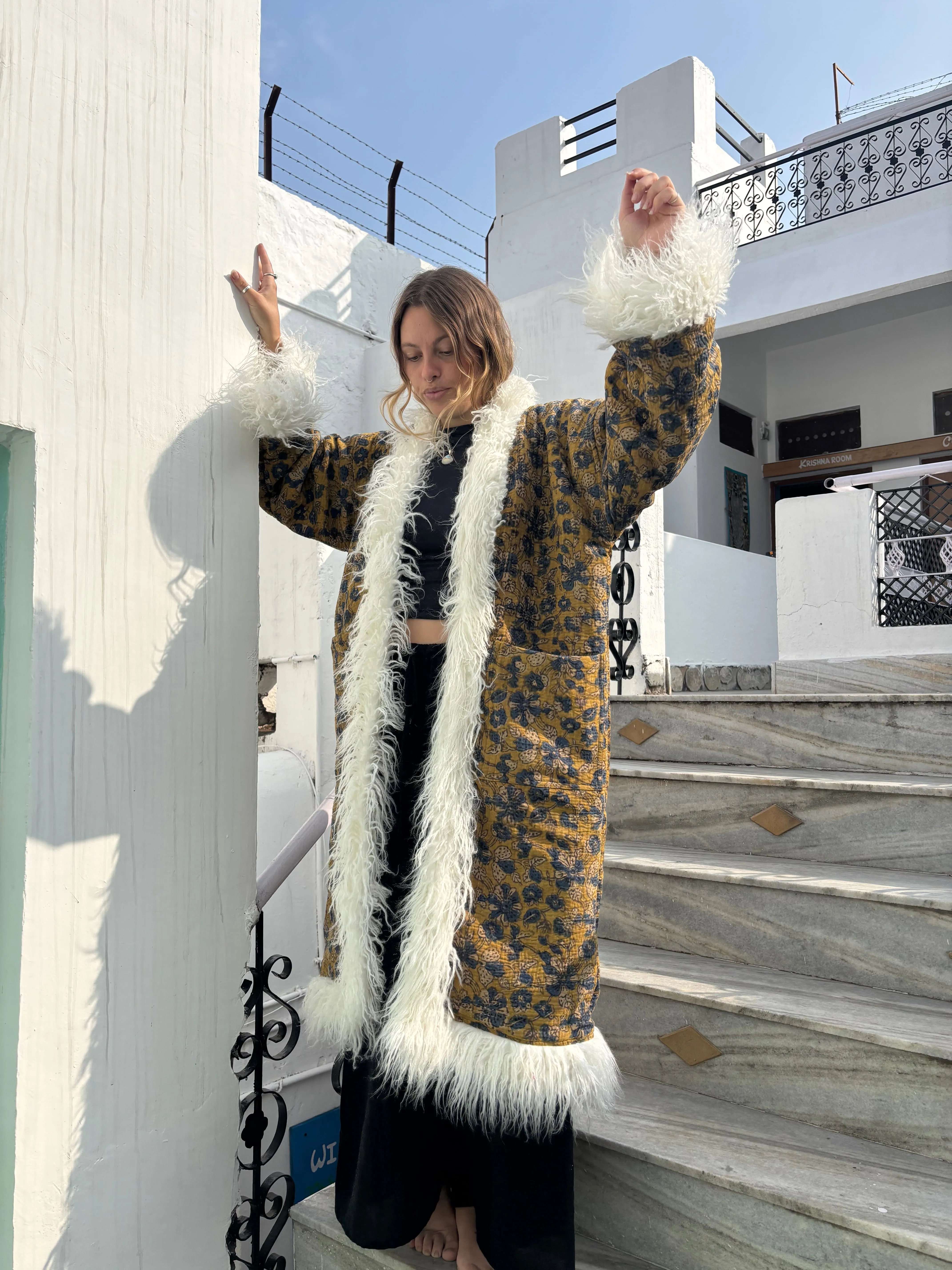 AZADI jacket - Yellow & Blue floral