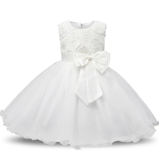 Baby Girl Dress 1 year Birthday Dress White Lace Baptism Bowknot Princess Dresses