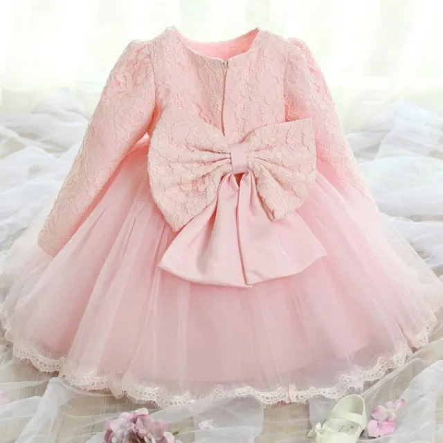 Baby Girl Dress 1 year Birthday Dress White Lace Baptism Bowknot Princess Dresses