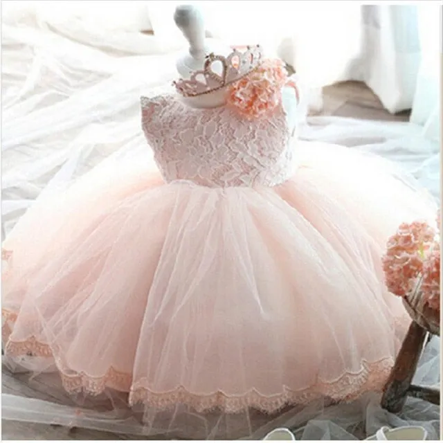 Baby Girl Dress 1 year Birthday Dress White Lace Baptism Bowknot Princess Dresses