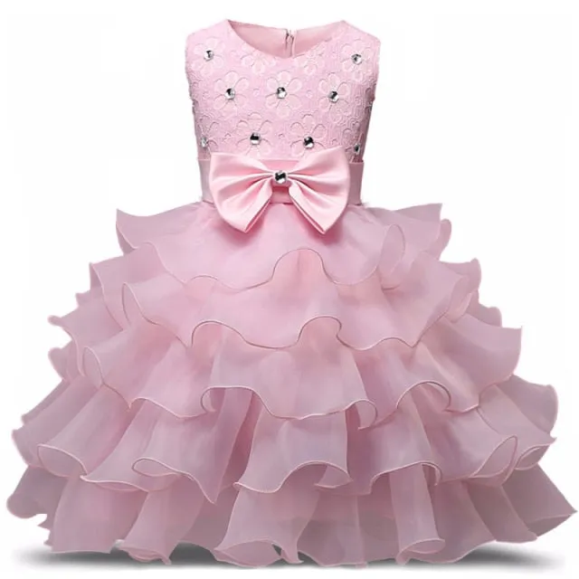 Baby Girl Dress 1 year Birthday Dress White Lace Baptism Bowknot Princess Dresses