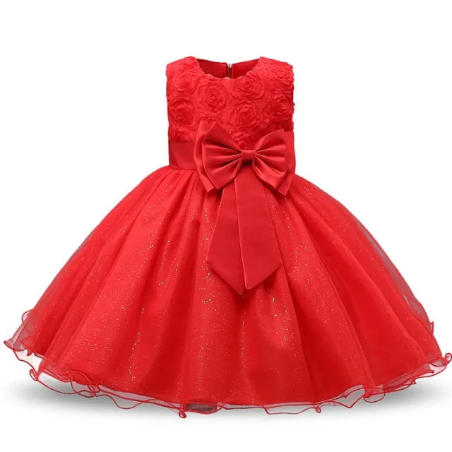 Baby Girl Dress 1 year Birthday Dress White Lace Baptism Bowknot Princess Dresses