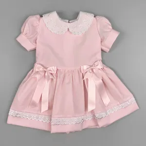 Baby Girl Pink Summer Dress – Satin Bows & Broderie Anglaise Collar