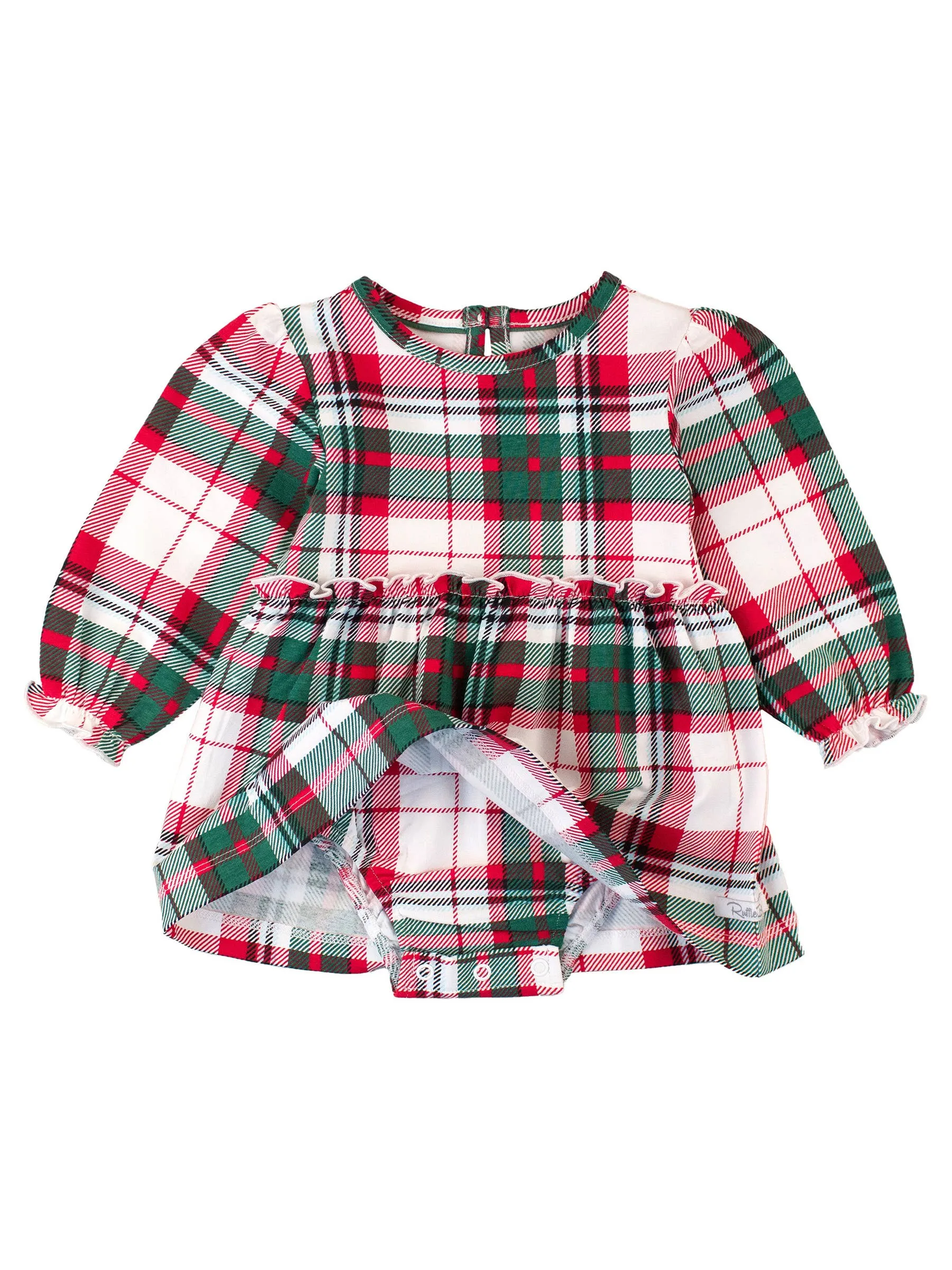 Baby Girls Dashing Dreams Plaid Knit Long Sleeve Skirted Romper