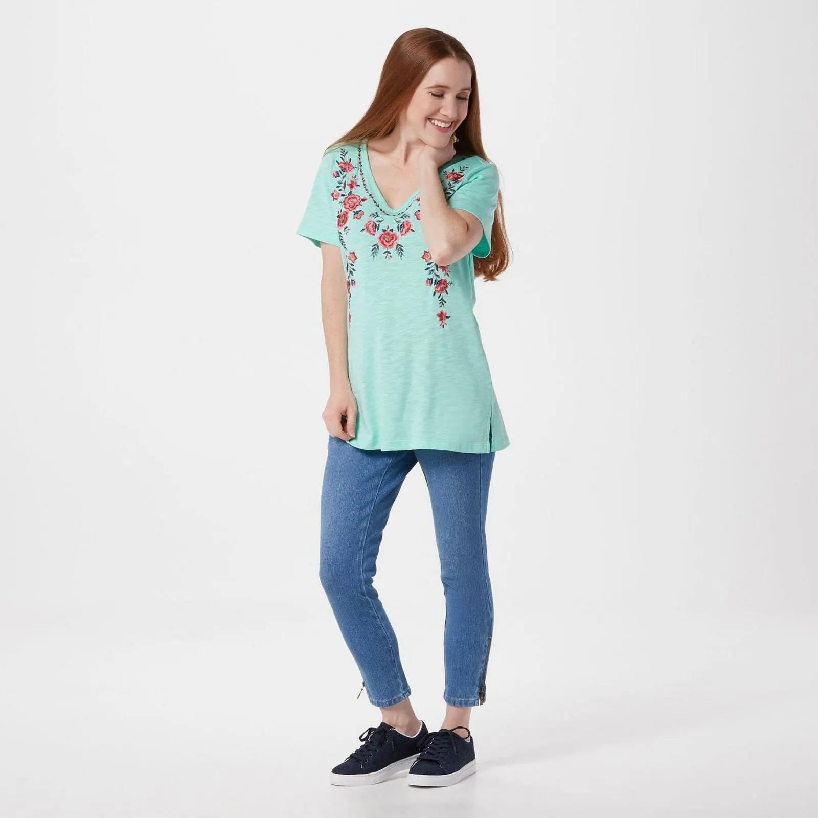 Belle by Kim Gravel Petite Flexibelle Pull-On Zip Ankle Jeans