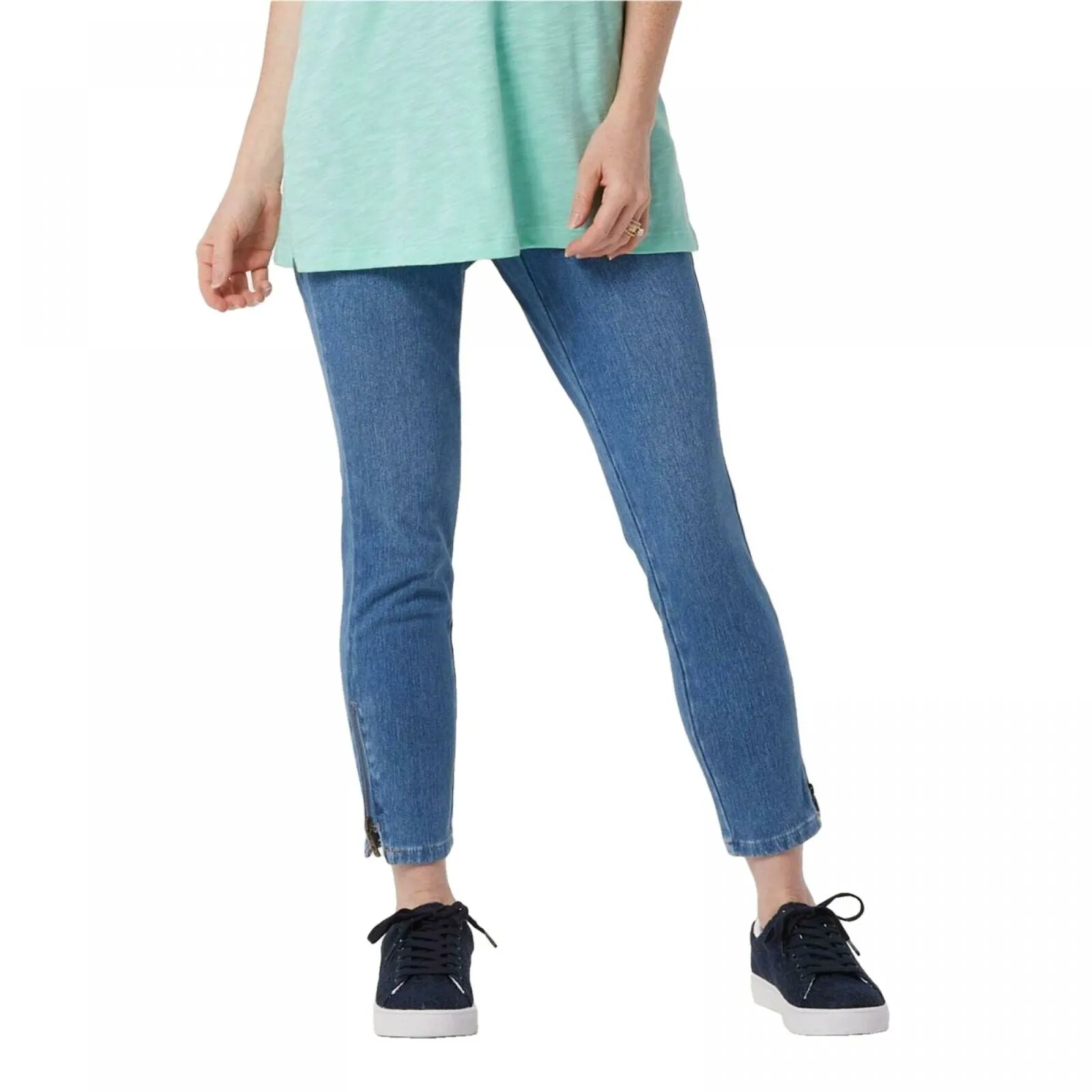 Belle by Kim Gravel Petite Flexibelle Pull-On Zip Ankle Jeans