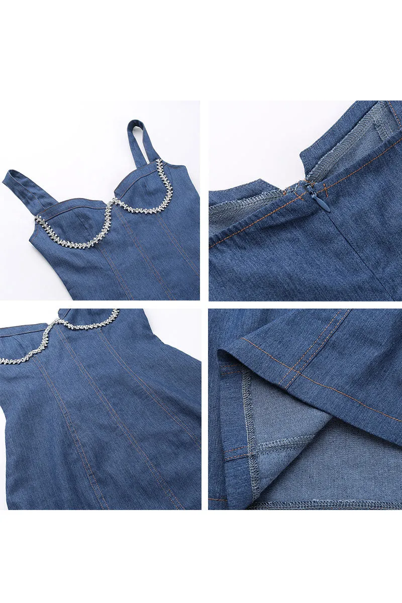 BI0349 Rhinestones Denim Mini Dress