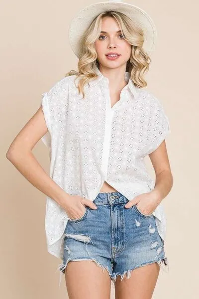 Billie Eyelet Crisscross Back Button Up Shirt