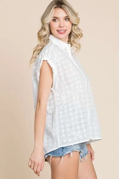 Billie Eyelet Crisscross Back Button Up Shirt