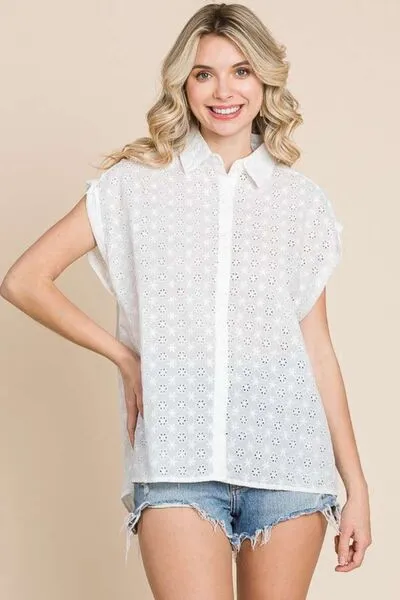 Billie Eyelet Crisscross Back Button Up Shirt