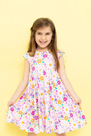 Bird & Bean® - Kids Bamboo Flutter Twirl Dress - Flower Power