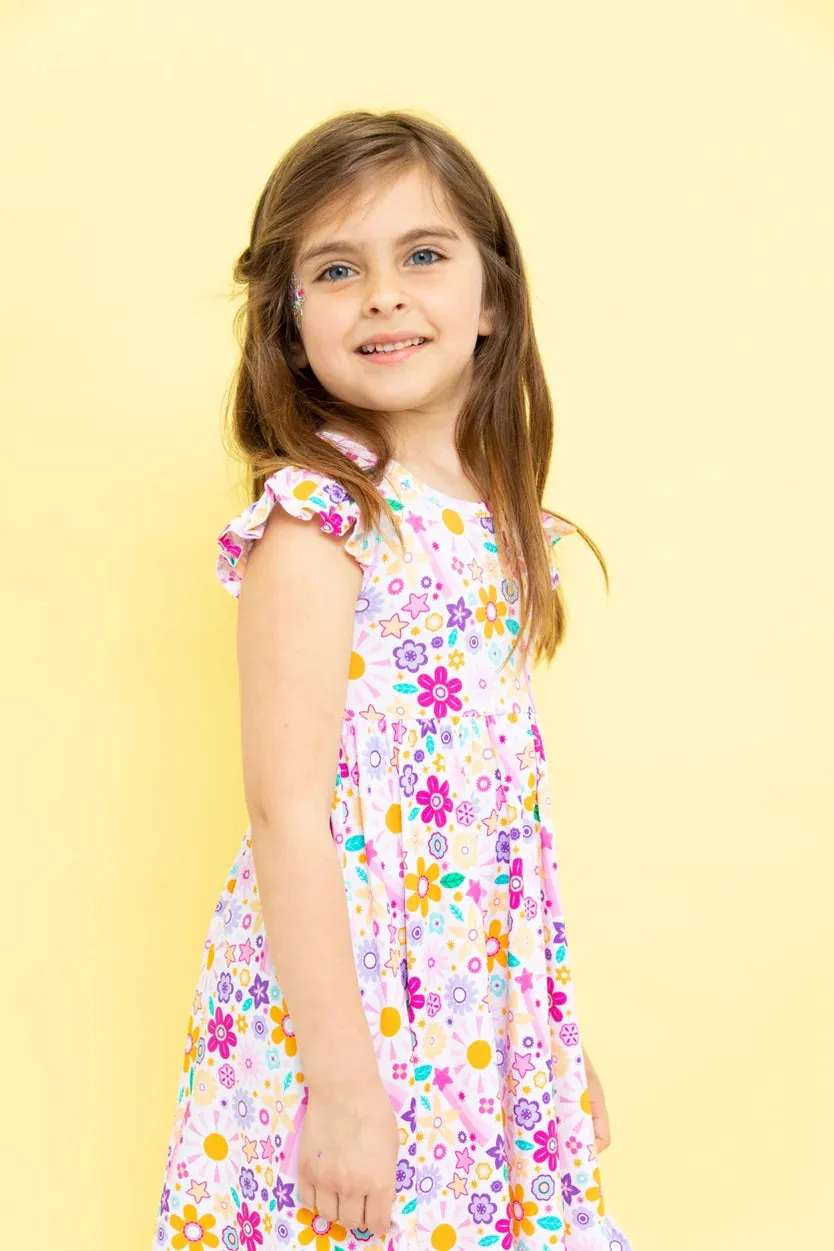 Bird & Bean® - Kids Bamboo Flutter Twirl Dress - Flower Power