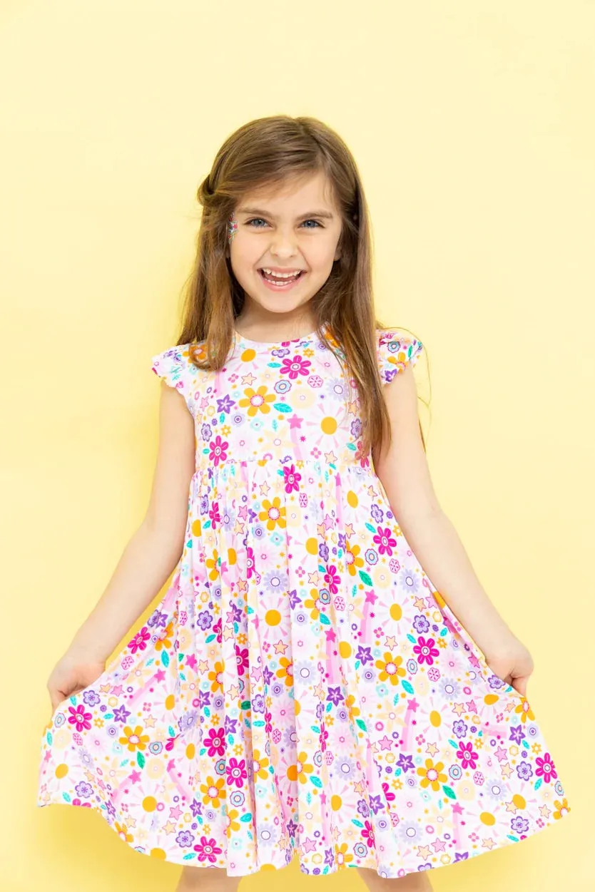 Bird & Bean® - Kids Bamboo Flutter Twirl Dress - Flower Power