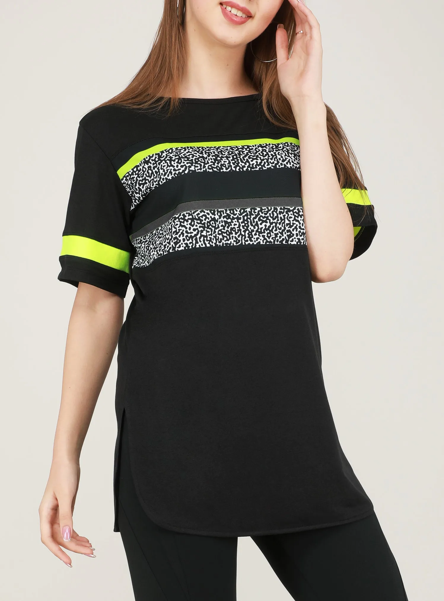 Black Flouroscent Stripes Long T-Shirt