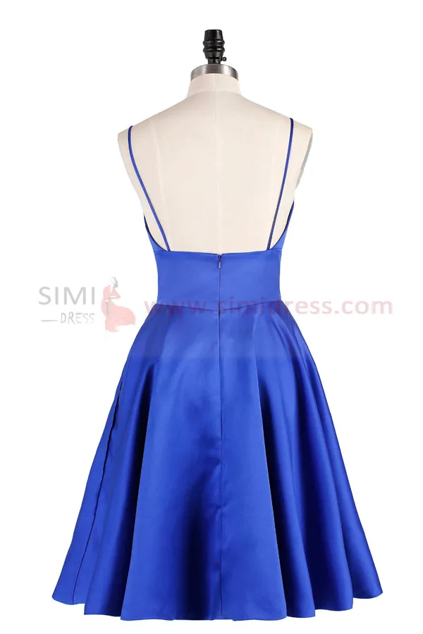 Blue A-line Spaghetti Straps Cute Homecoming Dress Short Prom Dress, SH351