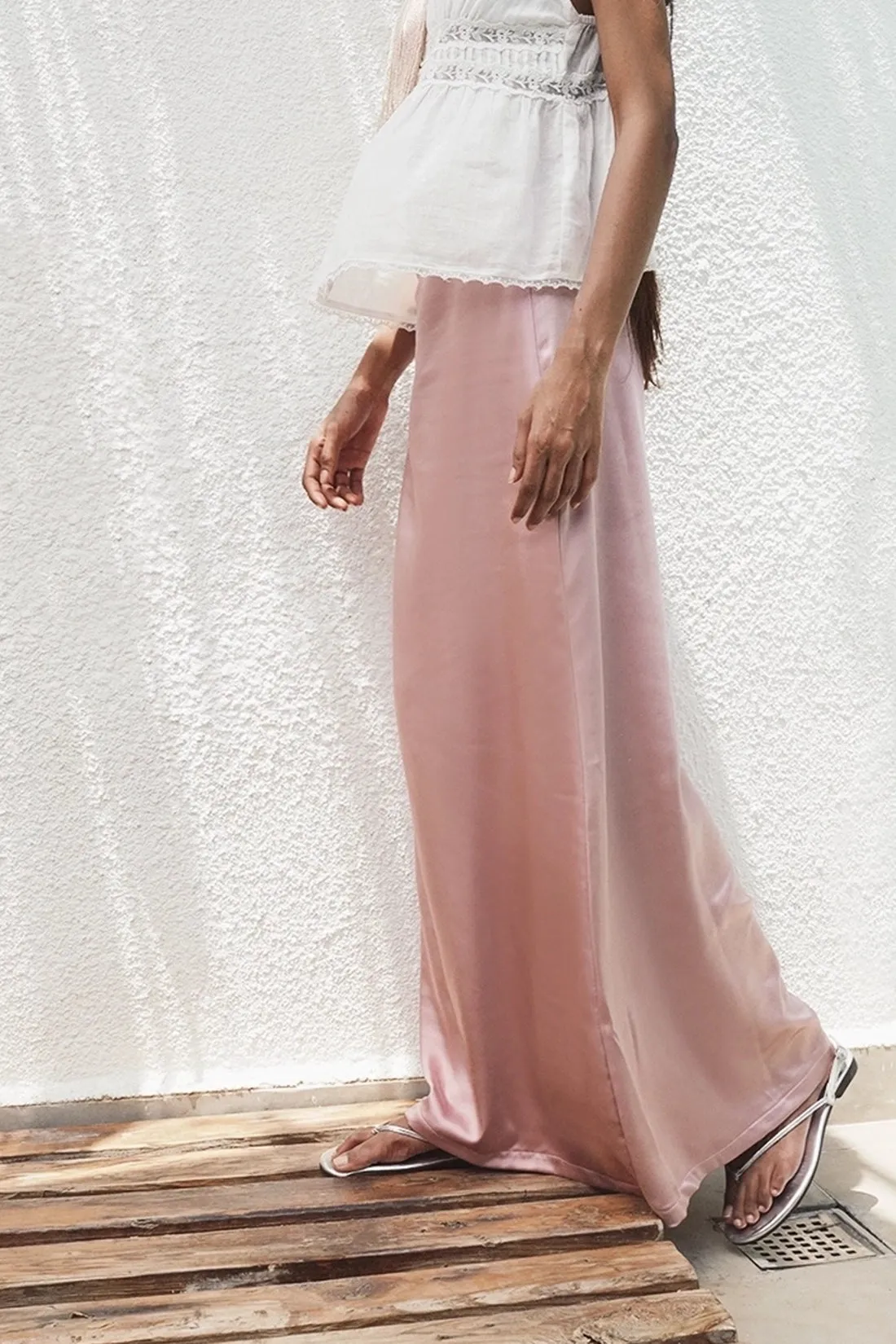 Blush Pink Satin Skirt