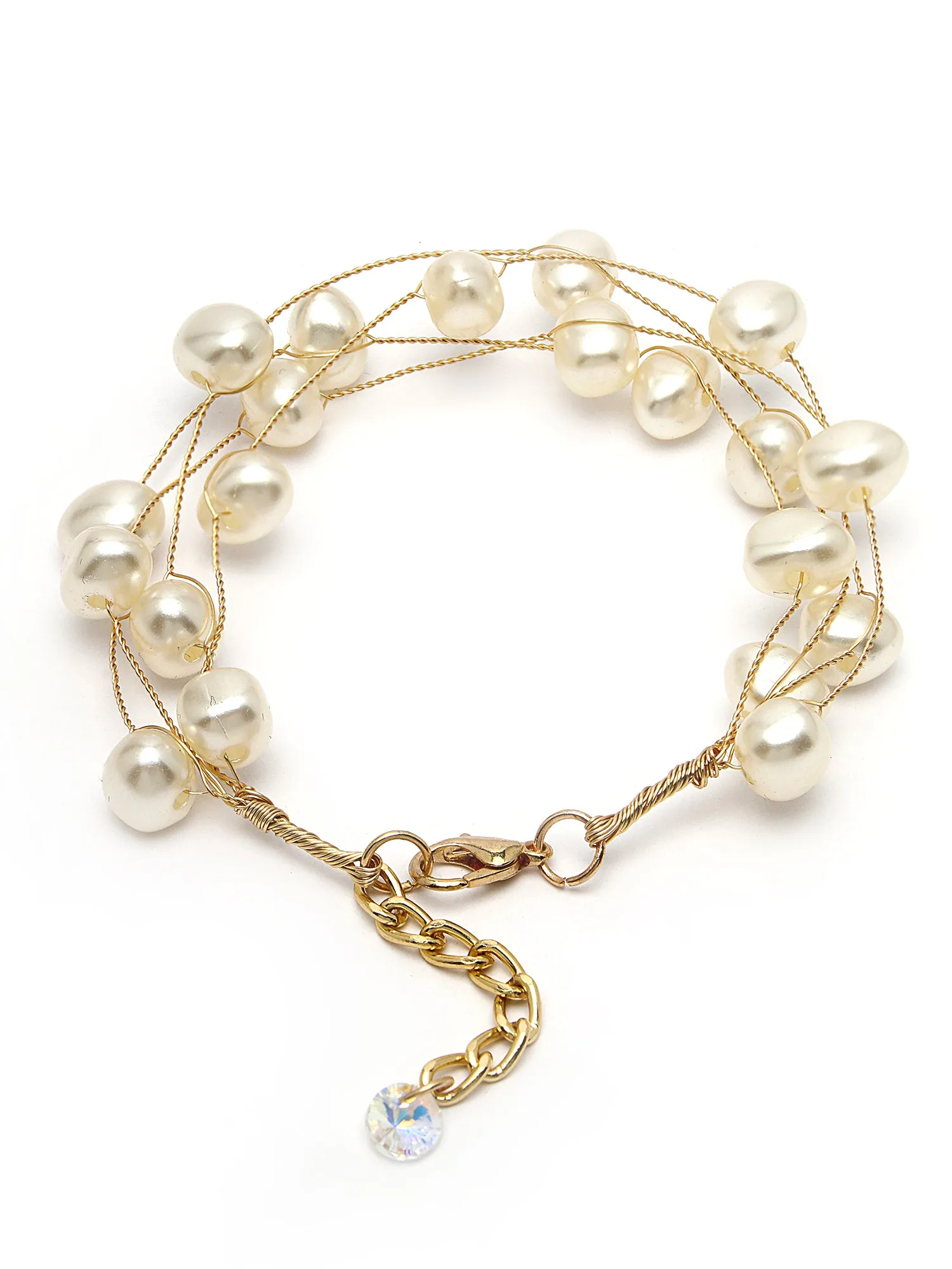 Bohey by KARATCART Gold Plated Multilayer Baroque Pearl Chain Bracelet for Women