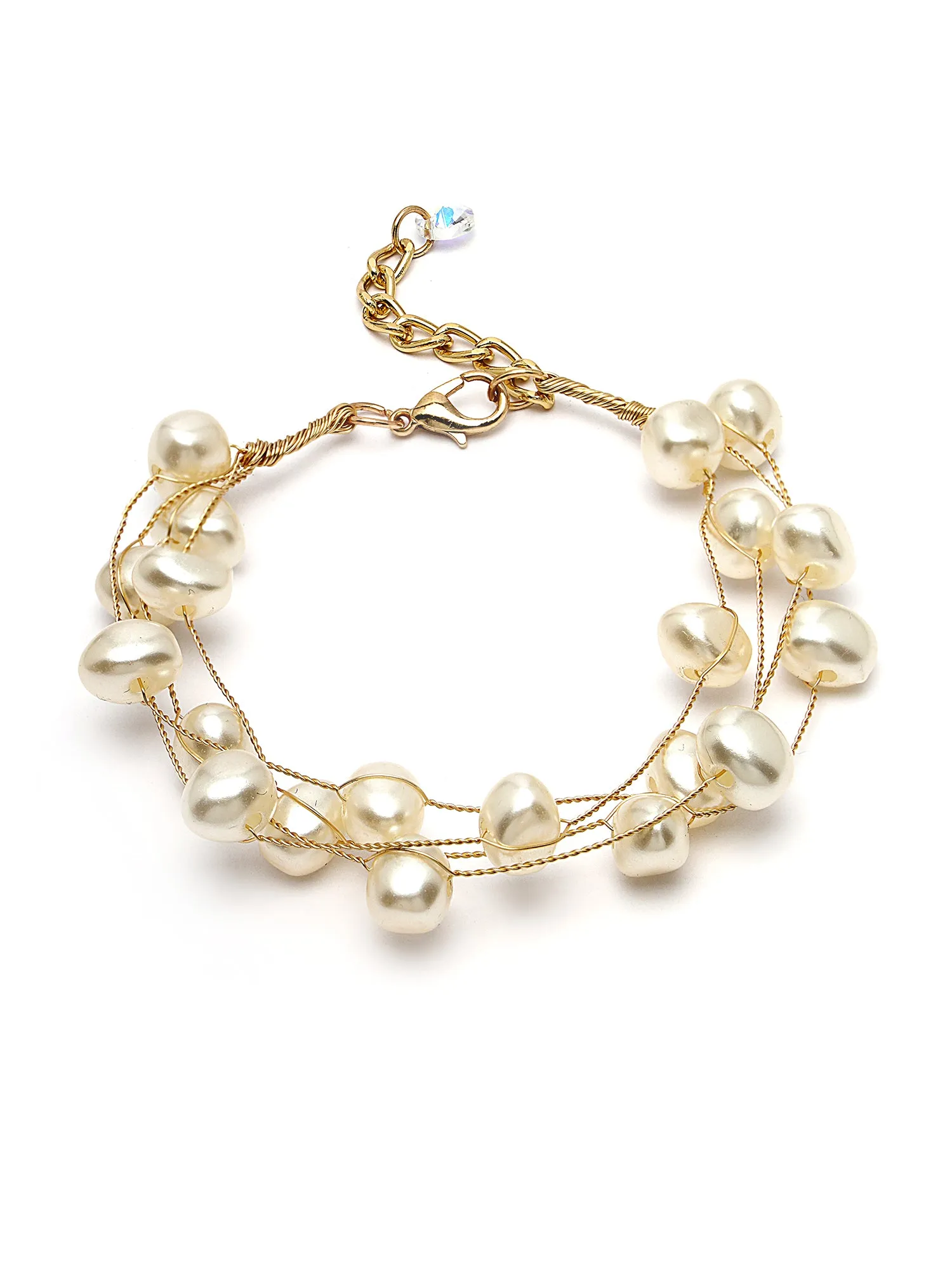 Bohey by KARATCART Gold Plated Multilayer Baroque Pearl Chain Bracelet for Women