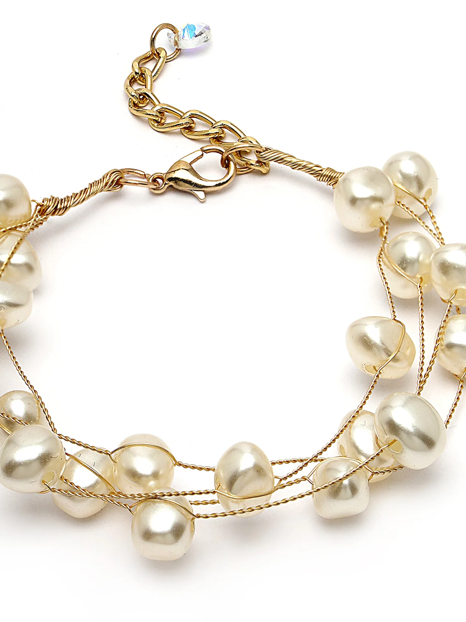 Bohey by KARATCART Gold Plated Multilayer Baroque Pearl Chain Bracelet for Women