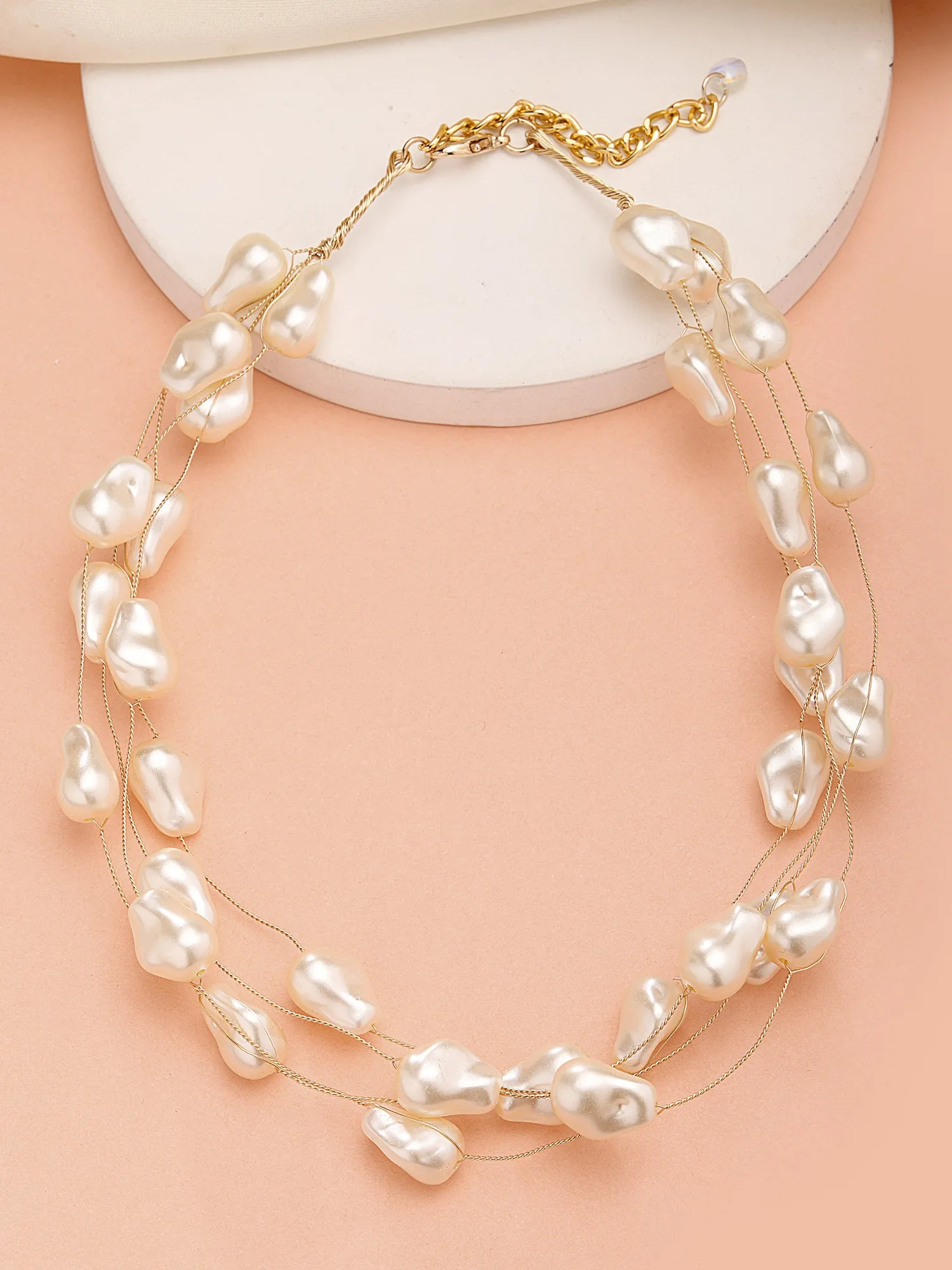 Bohey by KARATCART Gold Plated Multilayer Baroque Pearl Chain Necklace for Women