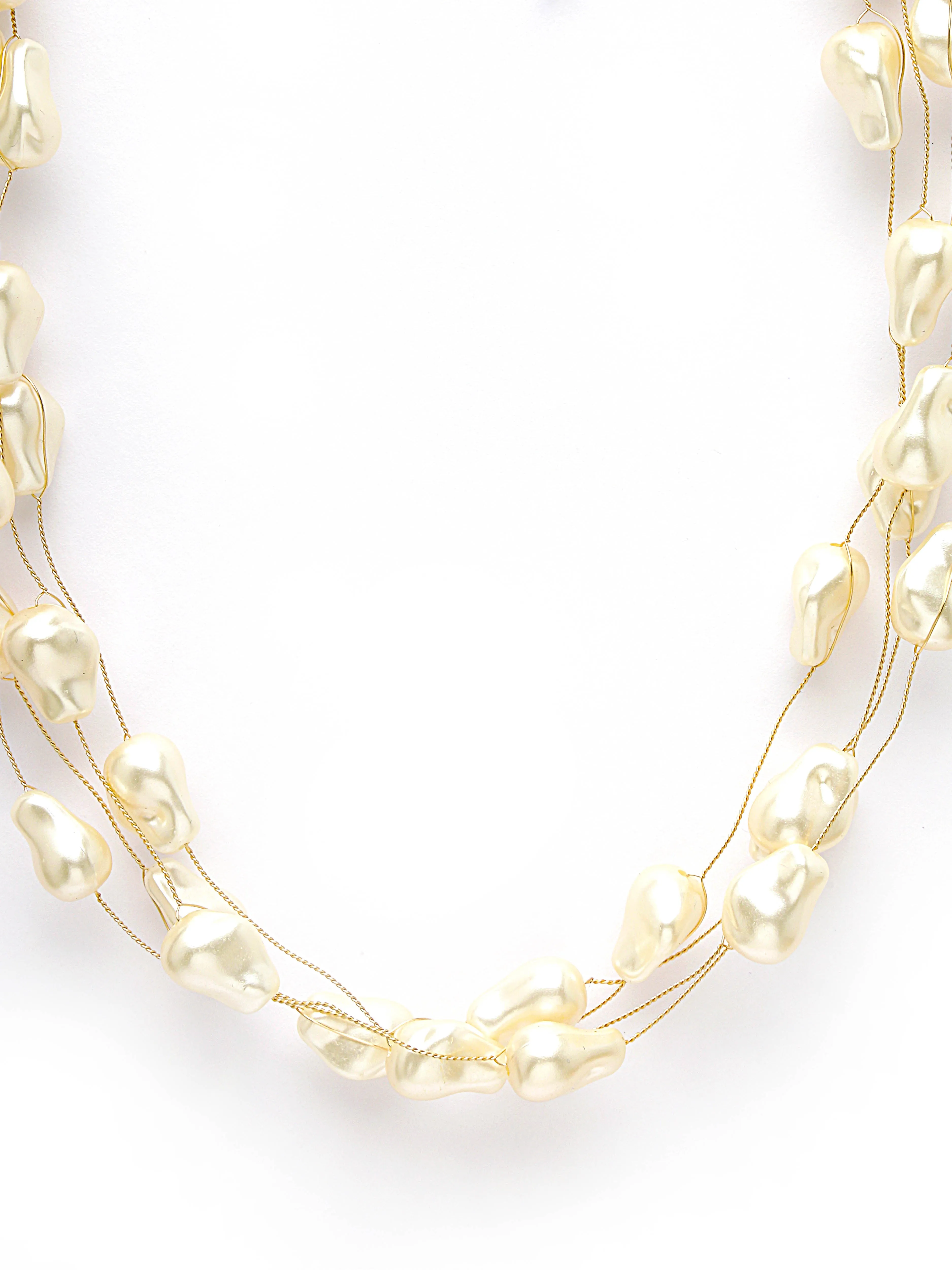Bohey by KARATCART Gold Plated Multilayer Baroque Pearl Chain Necklace for Women