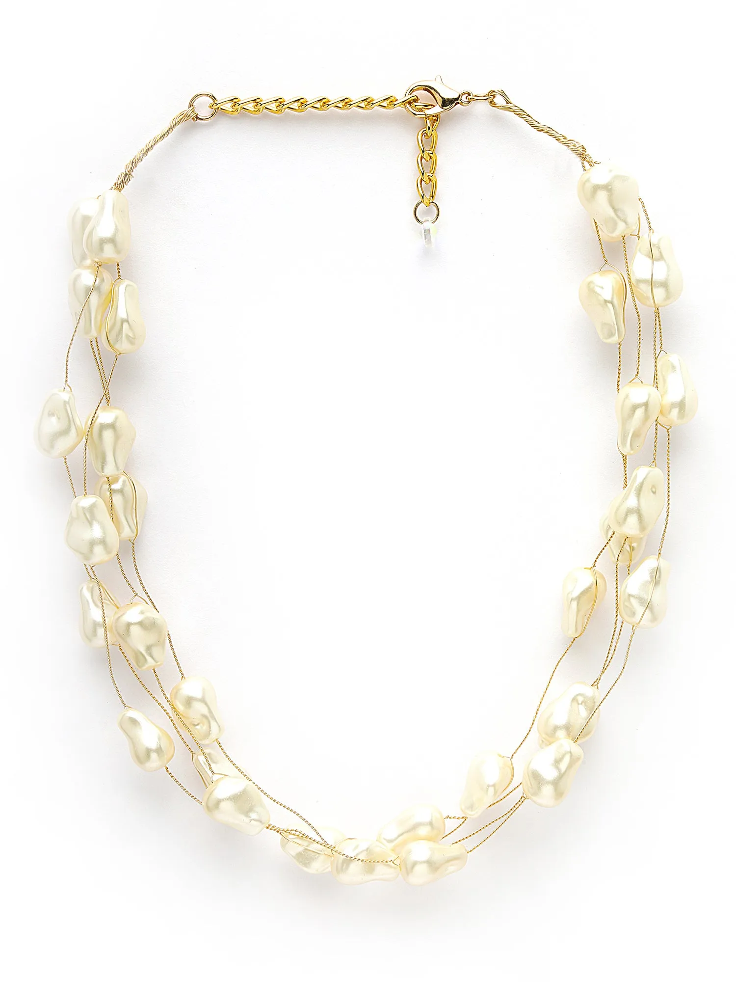 Bohey by KARATCART Gold Plated Multilayer Baroque Pearl Chain Necklace for Women
