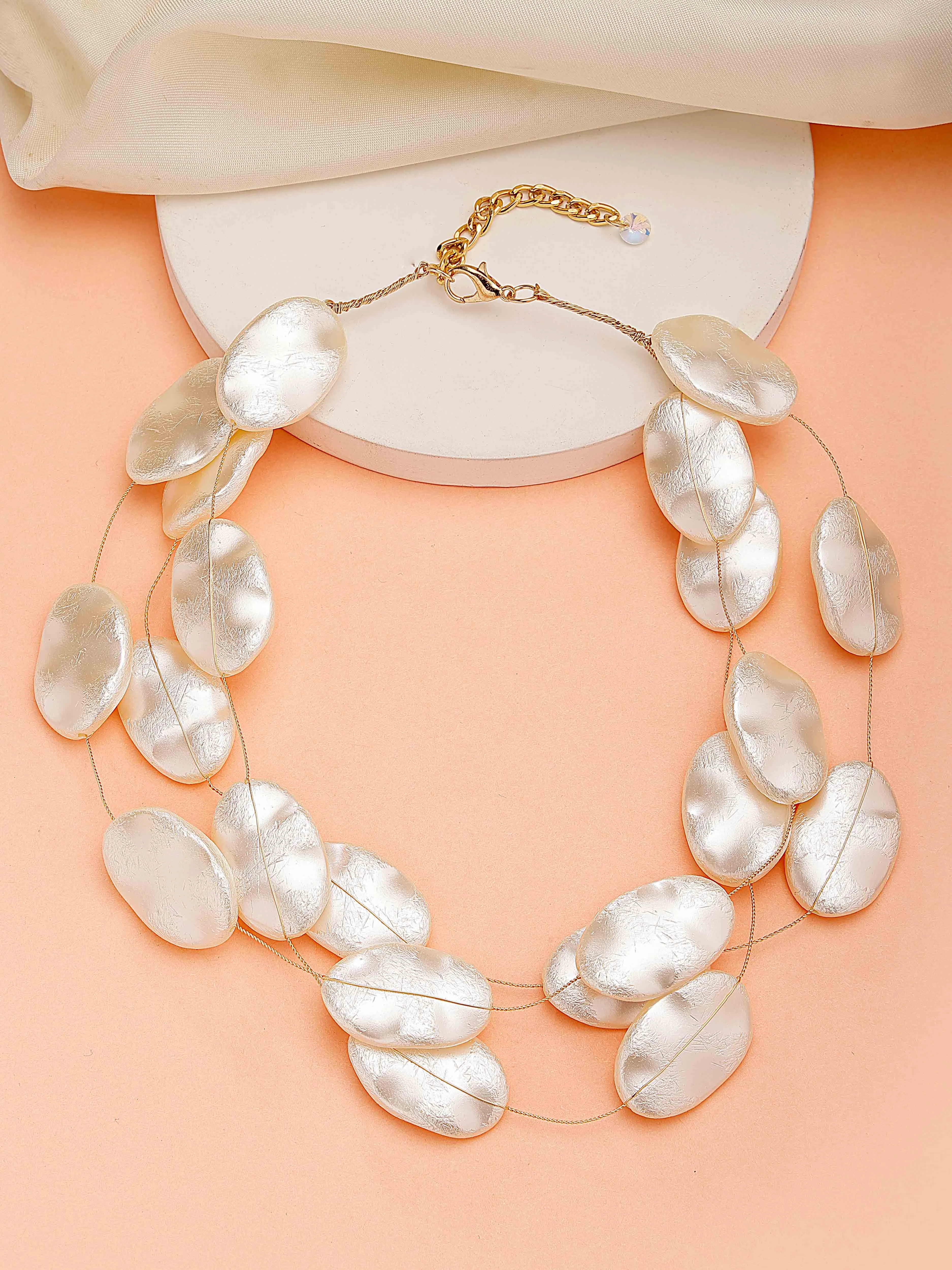 Bohey by KARATCART Gold Plated Multilayer Flat Baroque Pearl Chain Necklace for Women