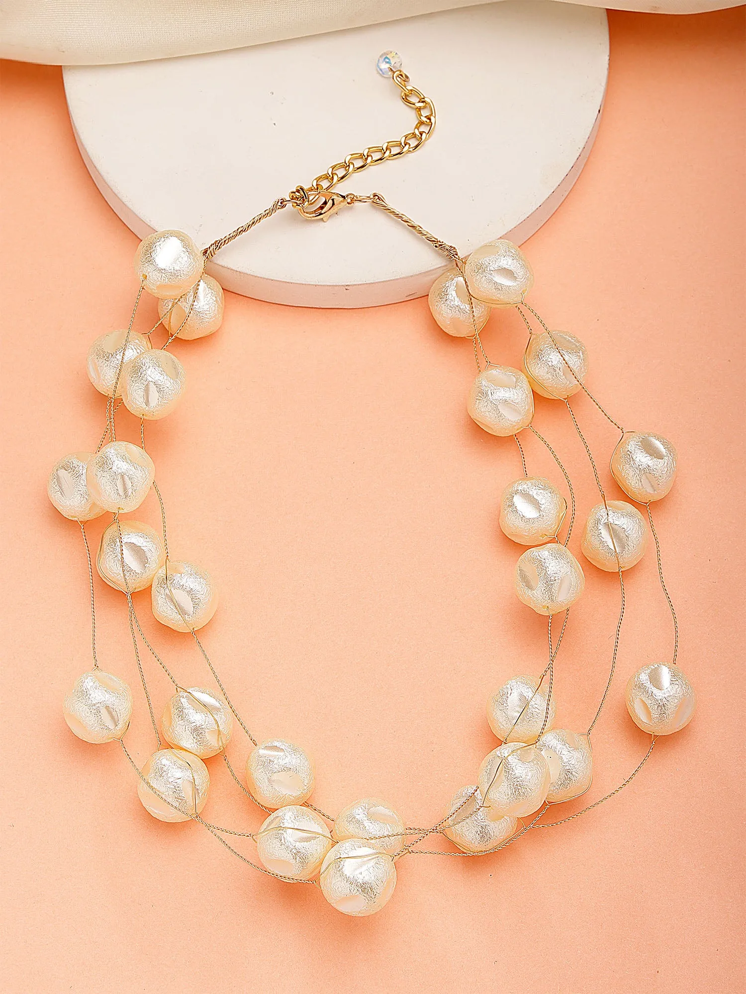 Bohey by KARATCART Gold Plated Multilayer Round Baroque Pearl Chain Necklace for Women